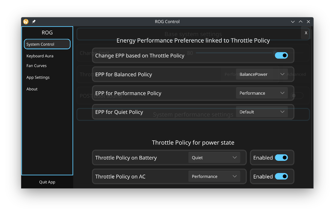 ROG Control Center - EPP settings