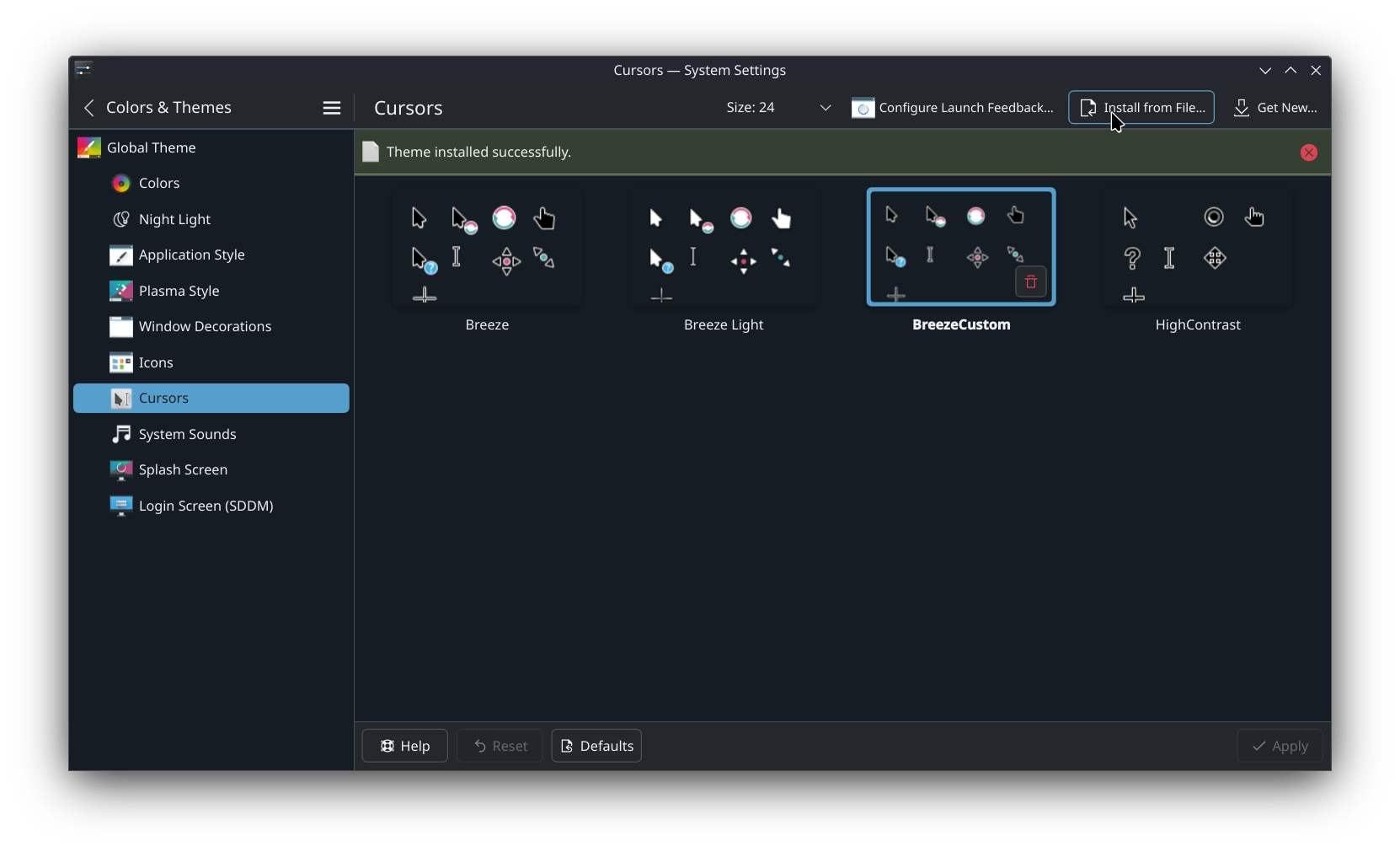 KDE Cursor Settings